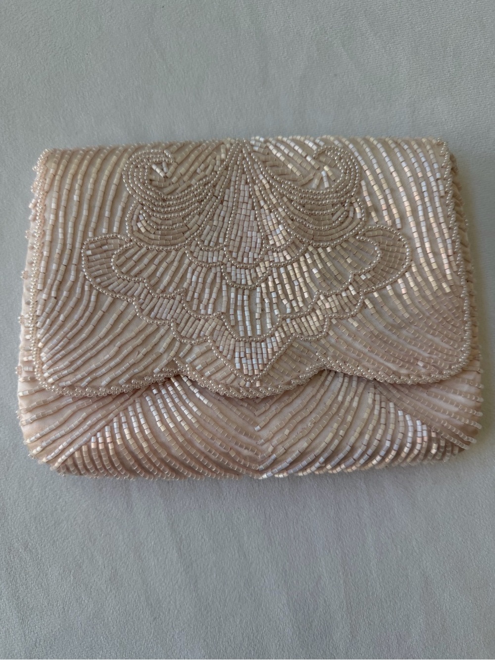Vintage La Regale LTD Beaded Clutch Light Pink Pearl Art Deco Evening Bag Flap